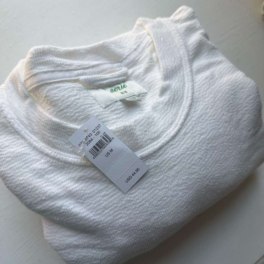Aerie Desert Sweatshirt Waffle Knit White Sweat NWT Size M